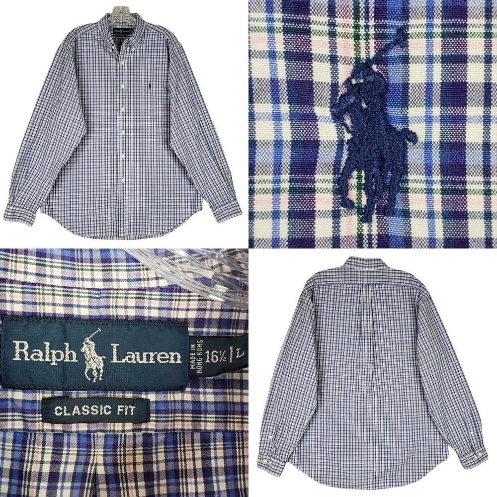 Polo Ralph Lauren Shirt Men's Size Large L 16 LS Button Down Blue Plaid